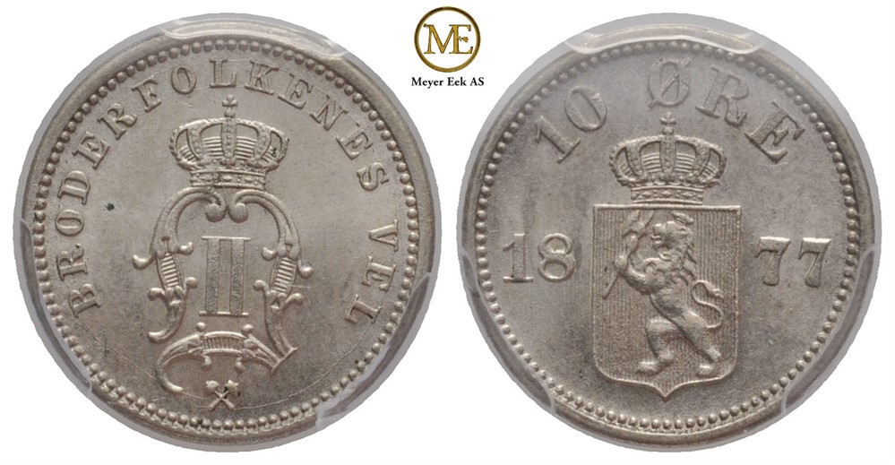 10 øre 1877 Oscar II. Kv.0