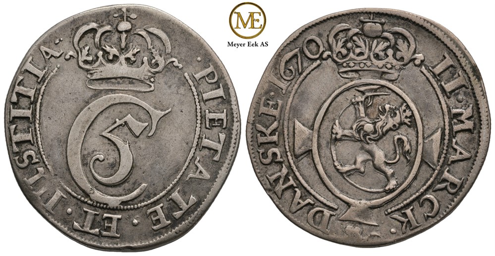 2 mark 1670 Christian V. Kv.1/1+