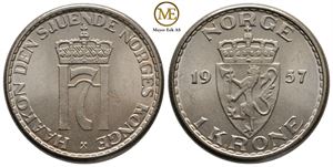 1 krone 1957 Haakon VII. Kv.0