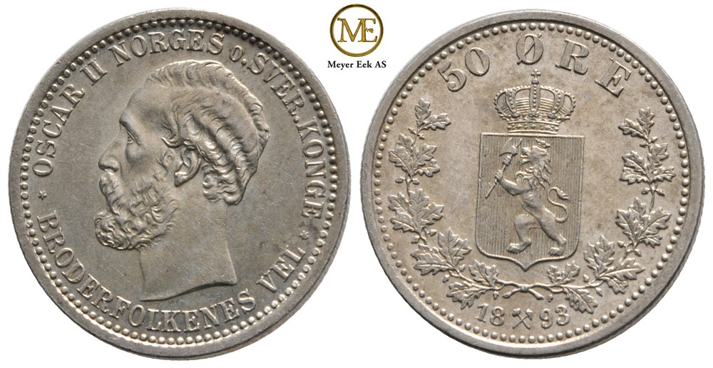 50 øre 1893 Oscar II. Kv.0
