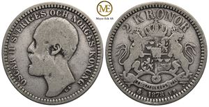 2 kronor 1878 Oscar II. "OCH" varianten. Kv.1-