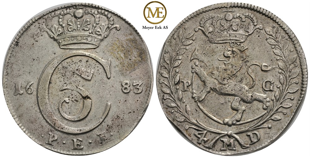 4 mark 1683 Christian V. Kv.1+