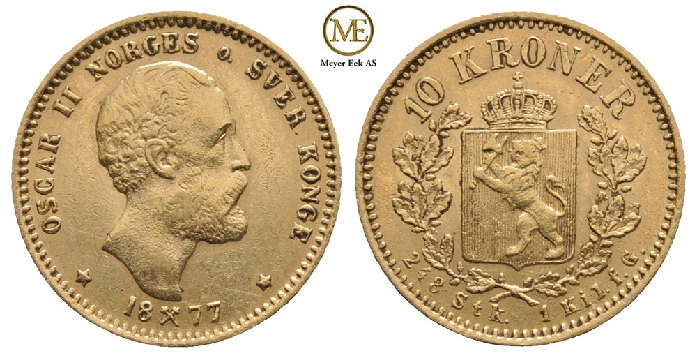 10 kroner 1877 Oscar II. Kv.01