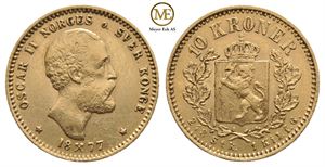 10 kroner 1877 Oscar II. Kv.01