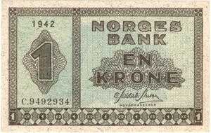 1 krone 1942 C.9492934. Kv.0