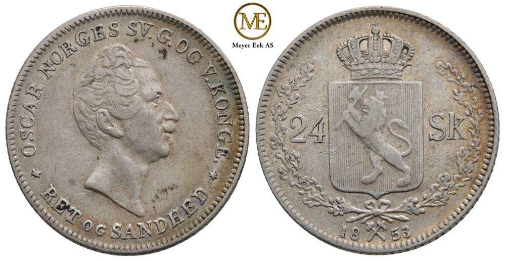 24 skilling 1853 Oscar I. NM.21. Kv.1+