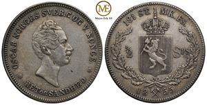 1/2 speciedaler 1855 Oscar I. Kv.1+