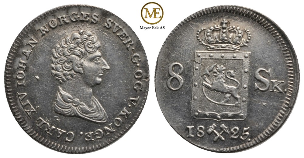 8 skilling 1825 Carl XIV Johan. Kv.0