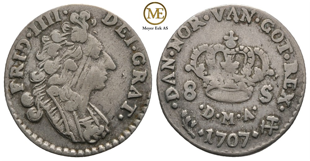 8 skilling 1707 Frederik IV. Kv.1+