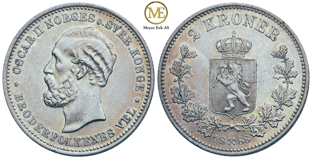 2 kroner 1888 Oscar II. Kv.0/01