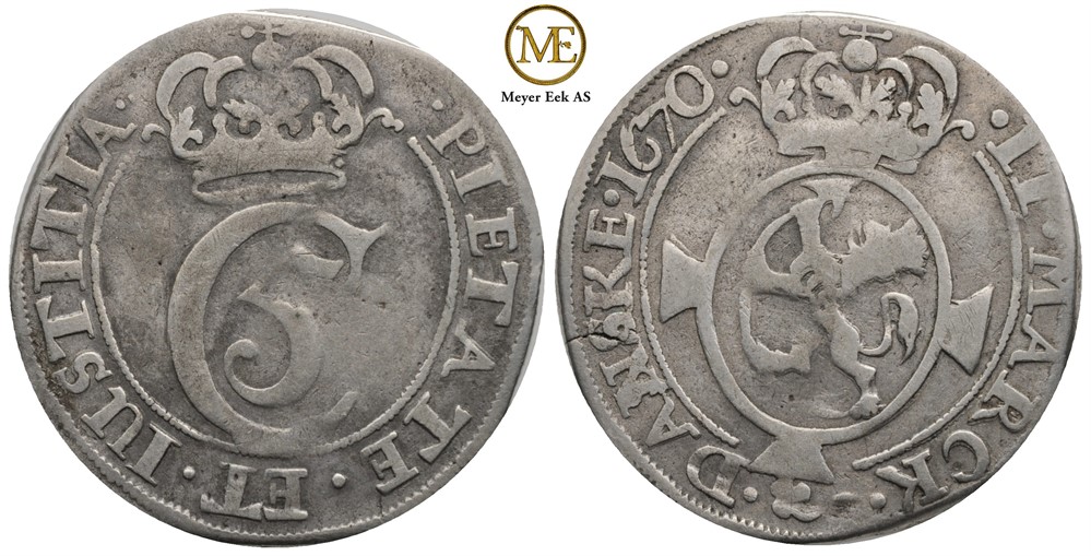 2 mark 1670 Christian V. Kv.1