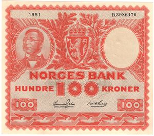 100 kroner 1951 B.3986476. Kv.0/01