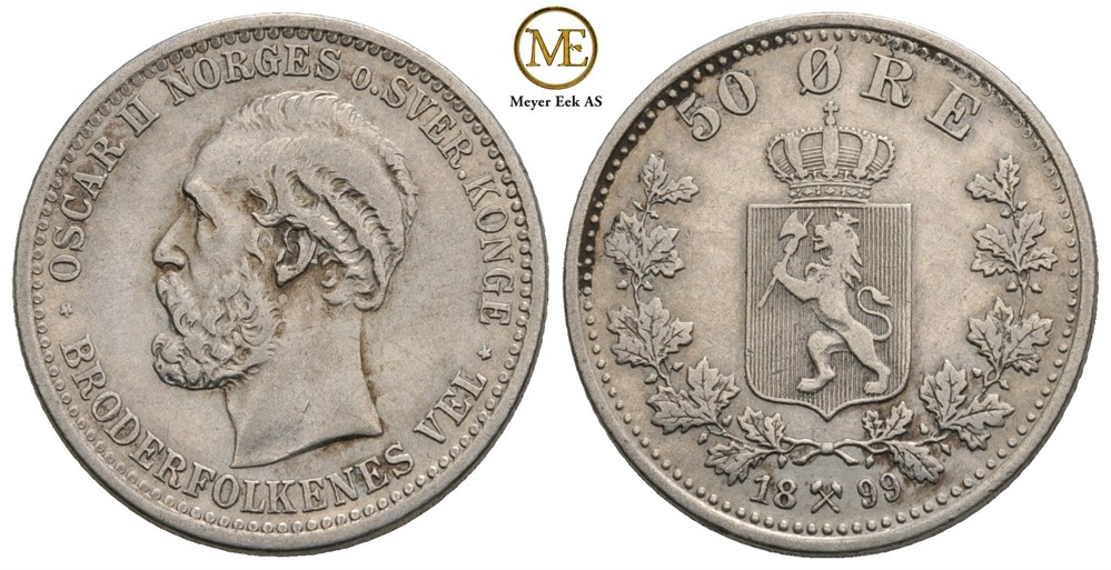 50 øre 1899 Oscar II. Kv.1/1+