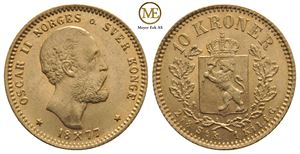 10 kroner 1877 Oscar II. Kv.0