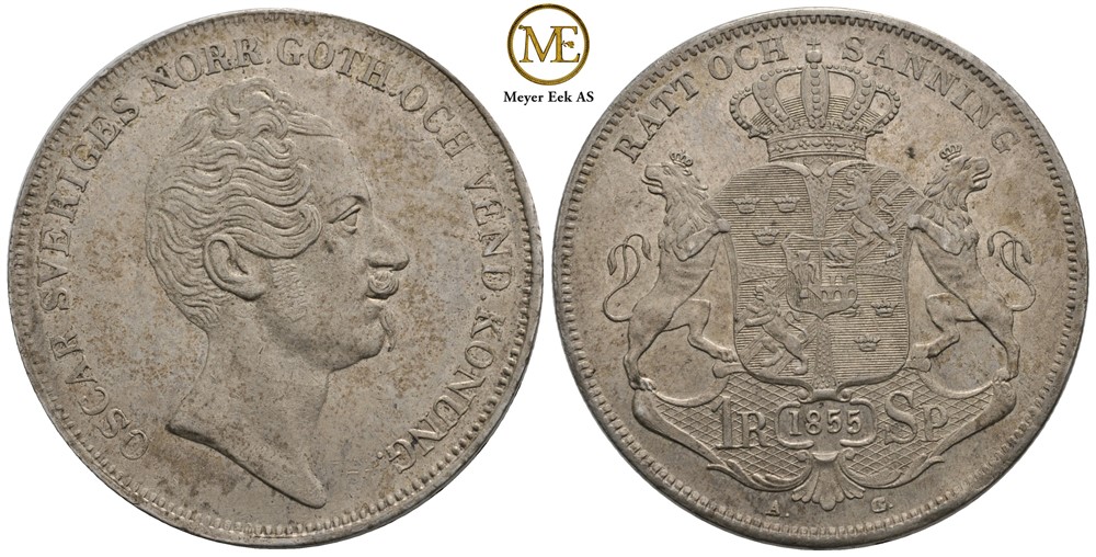 Riksdaler 1855 Oscar I. Meget pent eksemplar. Kv001