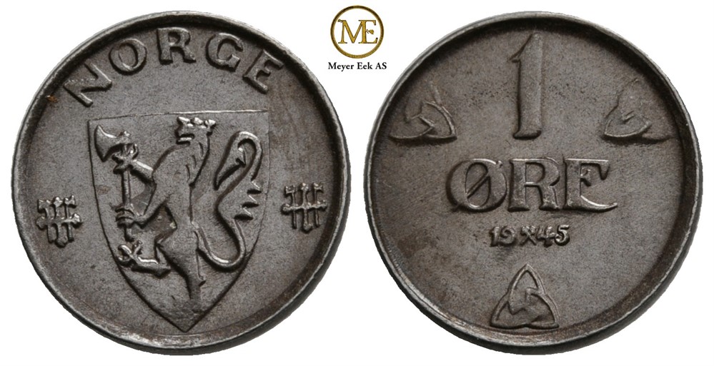 1 øre 1945 Haakon VII. Kv.0