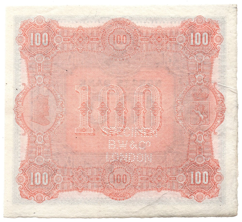 100 kroner 1876-77 Oscar II Specimen. Kv.0/01