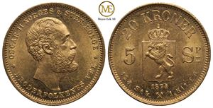 20 kroner 1874/ 5 Spc. Oscar II. Kv.0/01