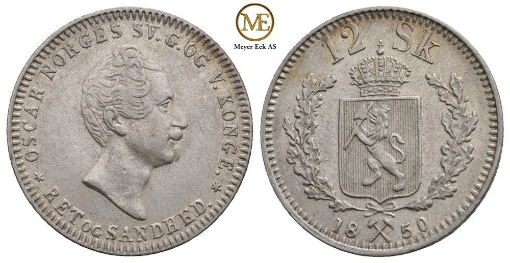 12 skilling 1850 Oscar I. Kv.1+/01
