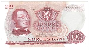 100 kroner 1970 X.4932796. Erstatningsseddel. Kv.0