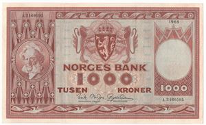 1000 kroner 1969 A.3460595. Kv.1+