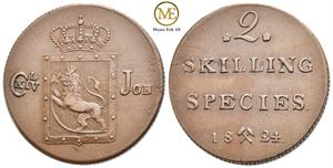 2 skilling 1824 Carl XIV Johan. Kv.0