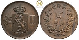 5 øre 1876 Oscar II. Kv.0/01