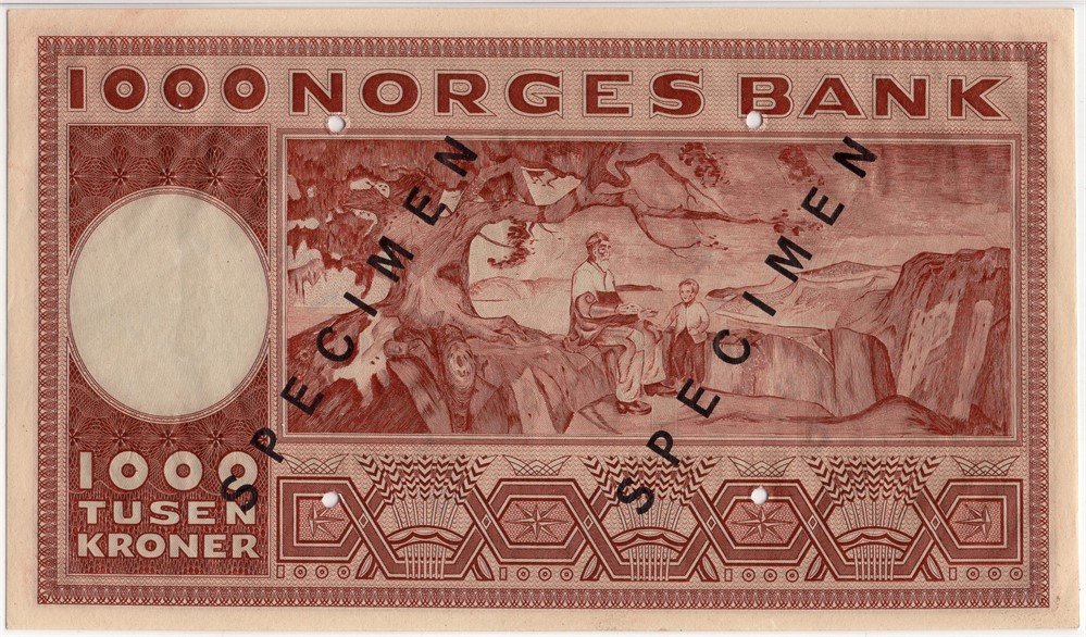 1000 kroner 1949 X.0000000 specimen. Kv.0
