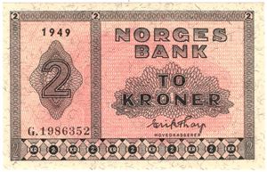 2 kroner 1949 G.1986352. Kv.0