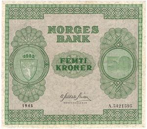 50 kroner 1945 A.5421595. Kv.01