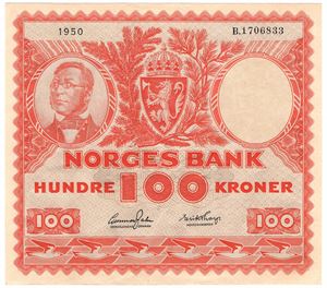 100 kroner 1950 B.1706833. Kv.0/01