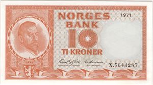 10 kroner 1971 X. Erstatningsseddel. 66 EPQ. Kv.0