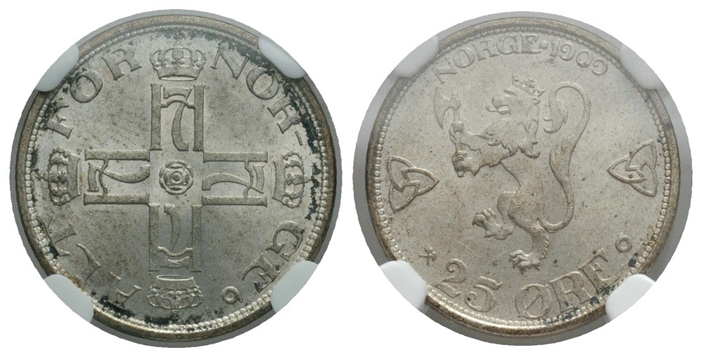 25 øre 1909 Haakon VII. Kv.0
