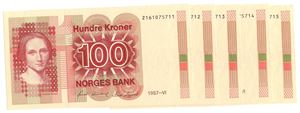 100 kroner 1987 i serie. Kv.0