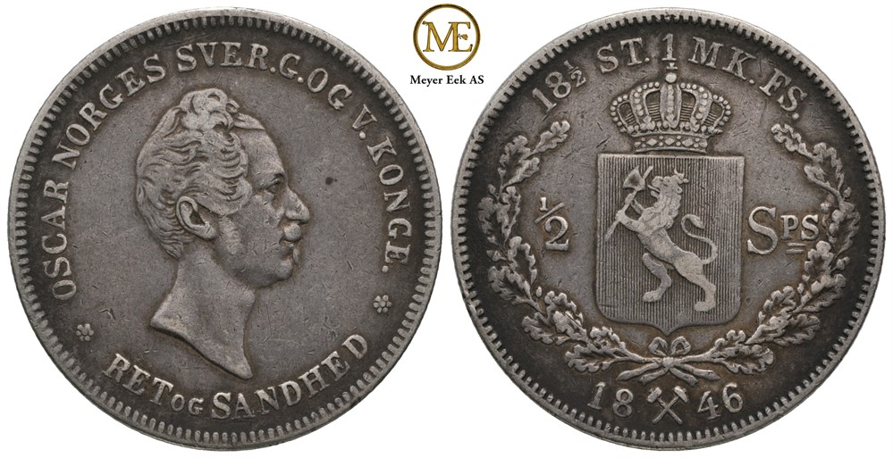 1/2 speciedaler 1846 Oscar I. Kv.1/1+