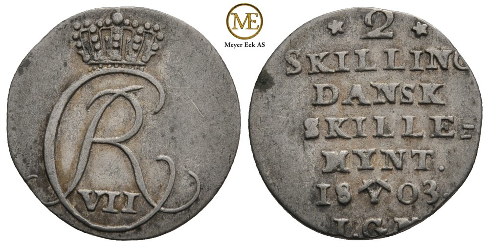 2 skilling 1803 Christian VII. NMD.90 V-form. Kv.1+