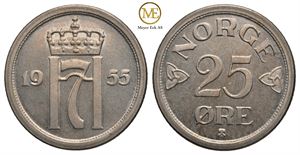 25 øre 1955 Haakon VII. Prakt eksemplar