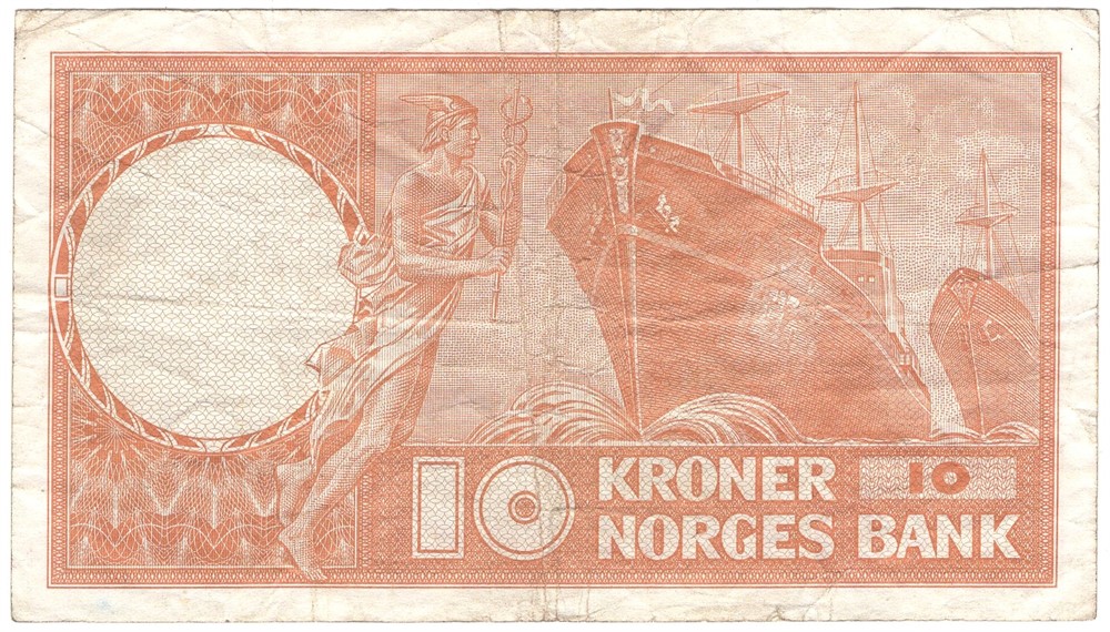 10 kroner 1970 Z.0795348 erstatningsseddel. Kv.1-