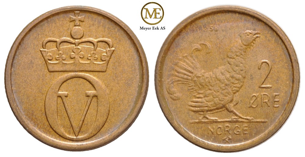 2 øre 1958 Olav V. Kv.0