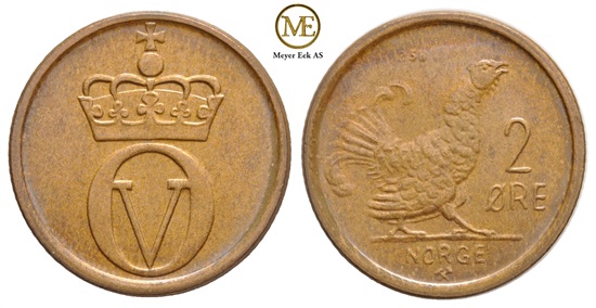 2 øre 1958 Olav V. Kv.0