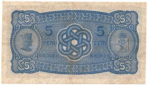 5 kroner 1935 N.9196889. S-seddel. Kv.1/1+