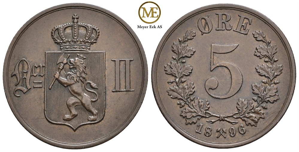 5 øre 1896 Oscar II. Kv.01