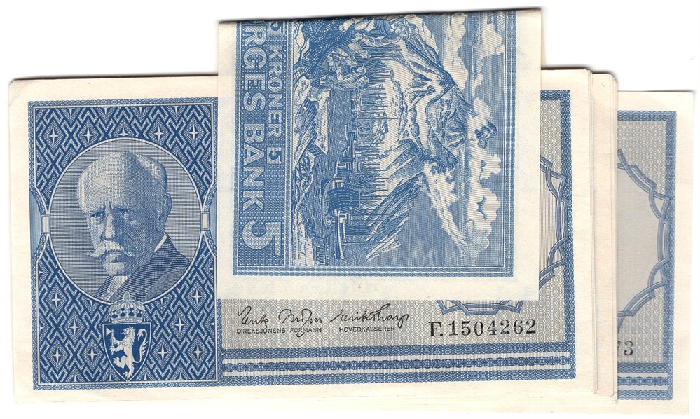5 kroner 1957 F.1504261-73. 13 stk. i serie. Kv.01-0
