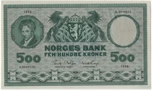 500 kroner 1956 A.0800175. 65 EPQ hos PMG. Kv.0