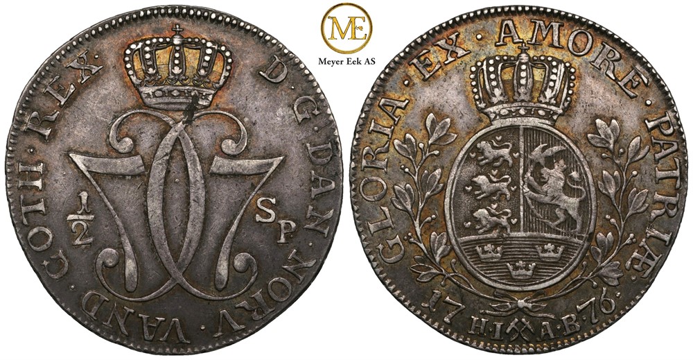 1/2 speciedaler 1776 Christian VII. Kv.1+/01