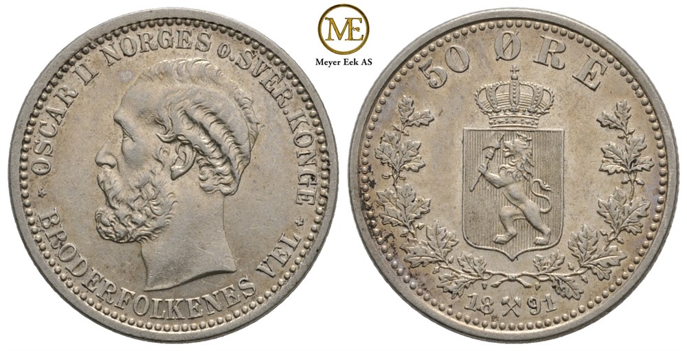50 øre 1891 Oscar II. Kv.0/01