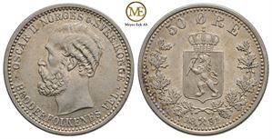 50 øre 1891 Oscar II. Kv.0/01