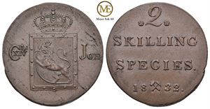2 skilling 1832 Carl XIV Johan. Kv.0