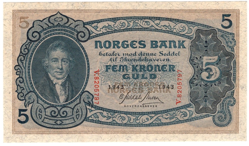 5 kroner 1943 V.8205797. Kv.0