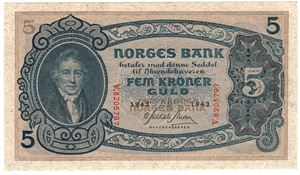 5 kroner 1943 V.8205797. Kv.0
